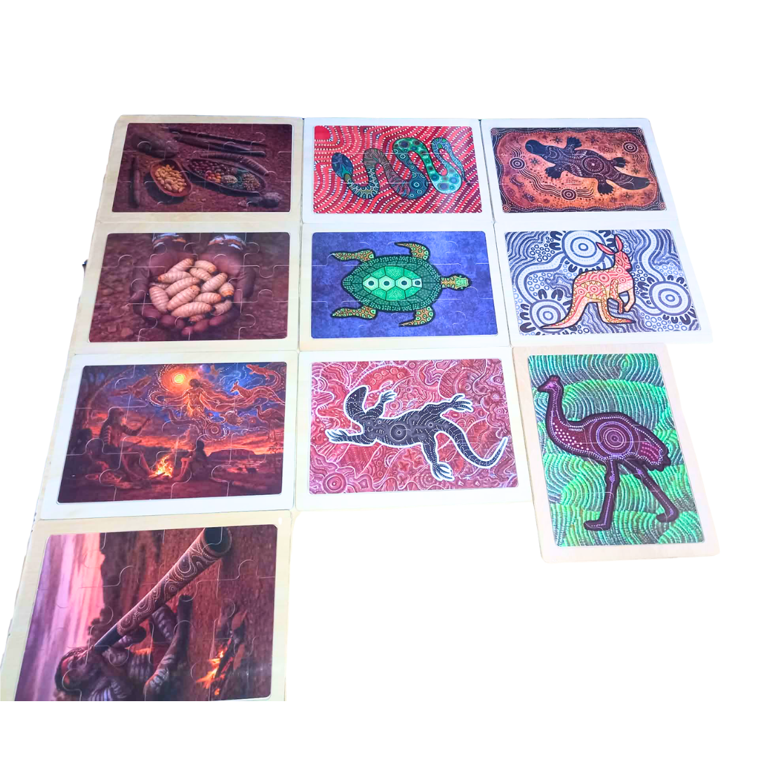 A4 size Australian Aboriginal Inspired Art Wooden Puzzles NAIDOC Week Childcare Learning Materials - HAPPY GUMNUT