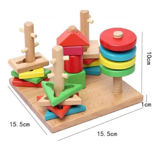 Wooden Educational Five Column Shape Motor Skills Coordination Stacker - HAPPY GUMNUT