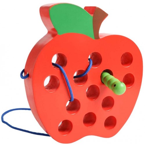 Threading Worm & Apple Board Wooden Toy - HAPPY GUMNUT