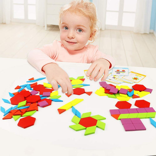 Wooden Geometric Patterns Shapes With Flash Cards - HAPPY GUMNUT