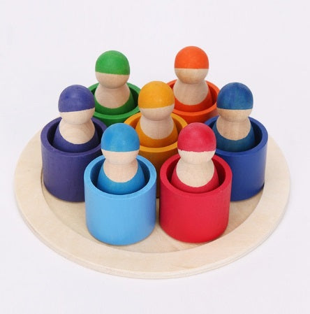 7 Rainbow Friends Peg Dolls with Cups & Saucer - HAPPY GUMNUT