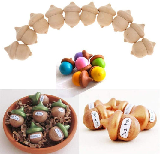 Wooden Montessori Loose Part ACORNS SET OF 10 NATURAL Mandala - HAPPY GUMNUT