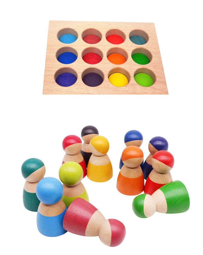 Color Peg Sort Rainbow Colour 12 Wooden Peg Dolls Colour Sorting Board – HAPPY GUMNUT