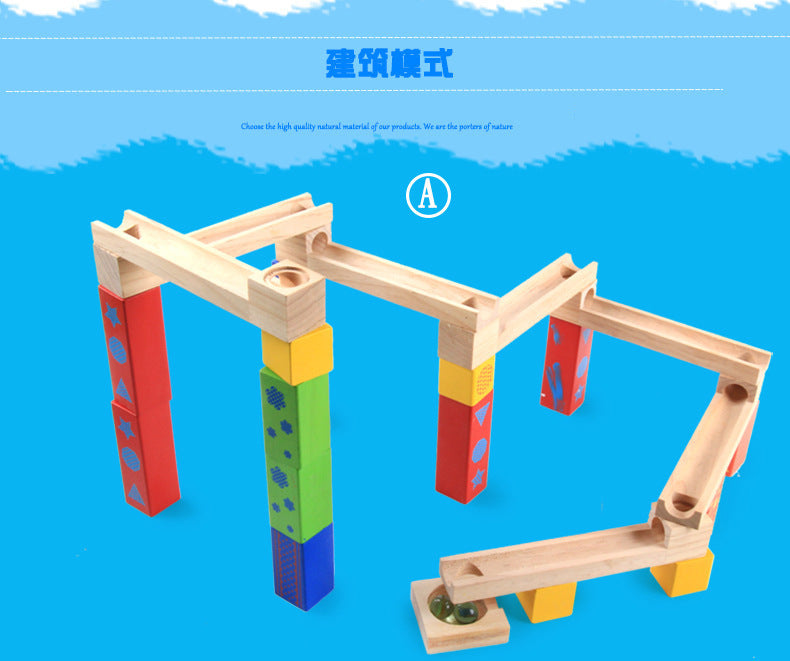 Medium Wooden track Marble Run Blockstoy set - HAPPY GUMNUT