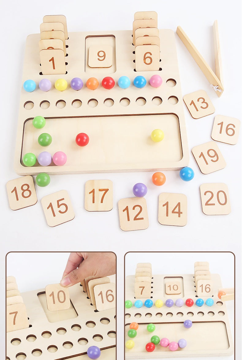 Wooden Educational Counting Maths Board with Beads and Flash Cards - HAPPY GUMNUT