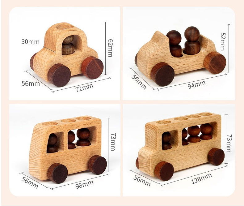 4 Set wooden car and Drivers Dolls Natural - HAPPY GUMNUT