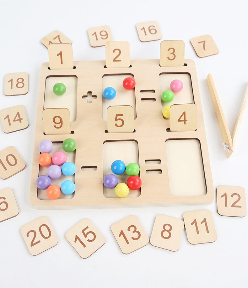 Wooden Educational Counting Maths Board with Beads and Flash Cards - HAPPY GUMNUT
