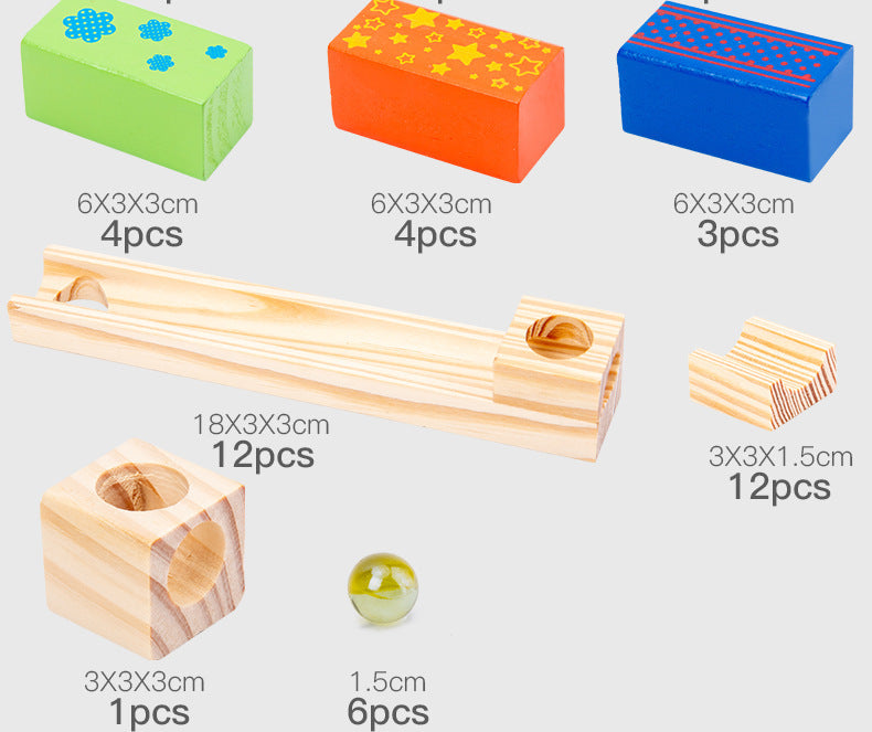 Medium Wooden track Marble Run Blockstoy set - HAPPY GUMNUT