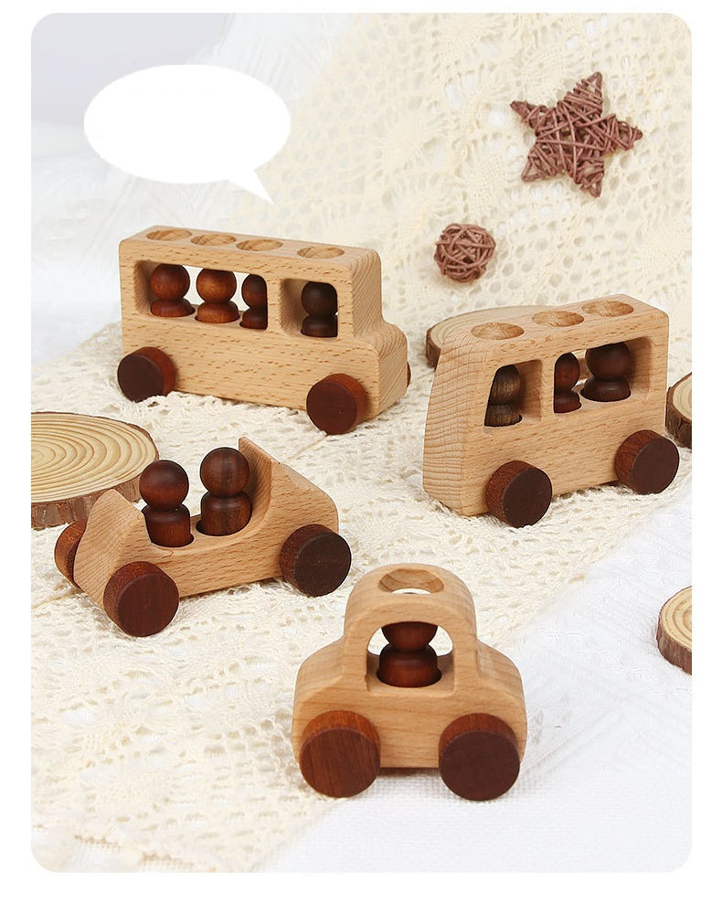 4 Set wooden car and Drivers Dolls Natural - HAPPY GUMNUT