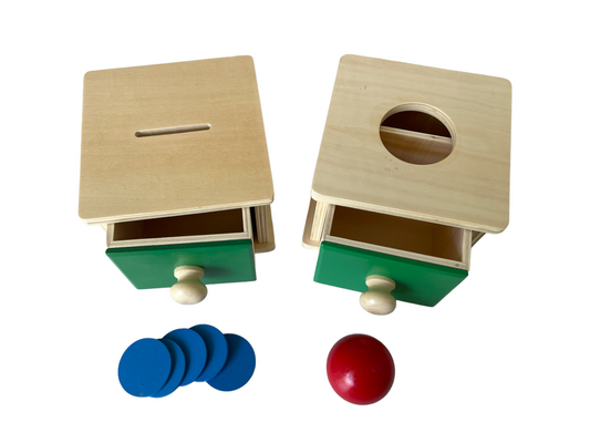 Montessori Drawer Box and Ball , Drawer and Coins - HAPPY GUMNUT