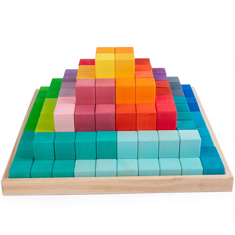 Large Step Pyramid LSP Limewood Rainbow Colour Building Blocks - HAPPY GUMNUT