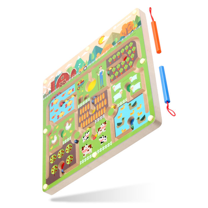 Busy Board Farmer Puzzle MAZE Magnetic activity Board with Pen and Colour Sorting fine motor skills Learning Toy - HAPPY GUMNUT