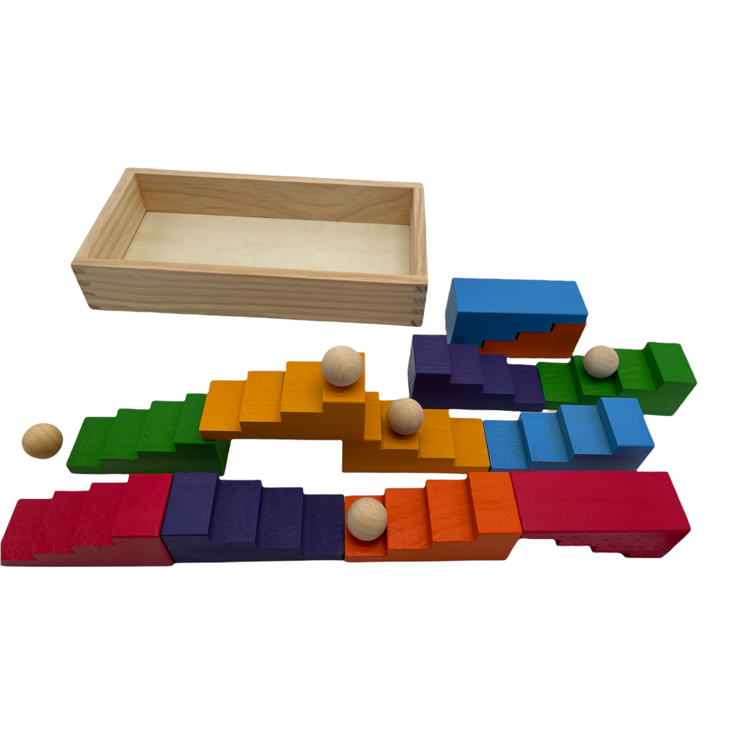 EOFY Stepped Roofs Rainbow  ZigZag Stairs Building Blocks with Tray - HAPPY GUMNUT