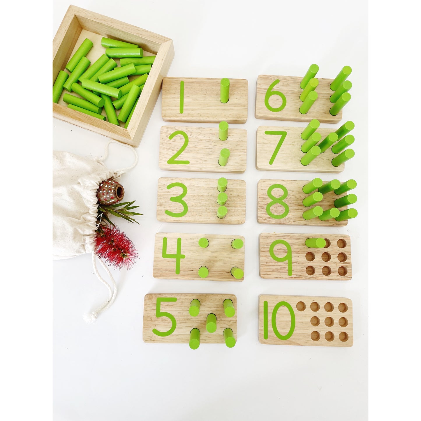 Large Montessori Counting Pegs Number Counting Sticks Boards - HAPPY GUMNUT