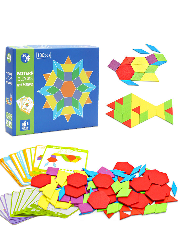 Wooden Geometric Patterns Shapes With Flash Cards - HAPPY GUMNUT