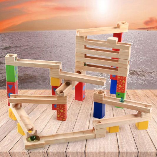 Medium Wooden track Marble Run Blockstoy set - HAPPY GUMNUT