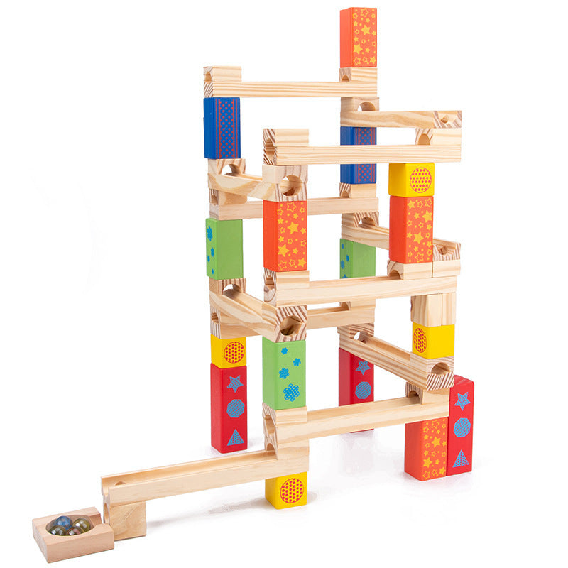 Medium Wooden track Marble Run Blockstoy set - HAPPY GUMNUT