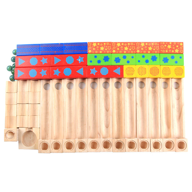 Medium Wooden track Marble Run Blockstoy set - HAPPY GUMNUT