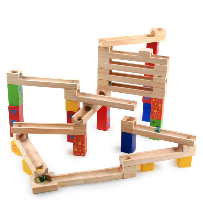 Medium Wooden track Marble Run Blockstoy set - HAPPY GUMNUT