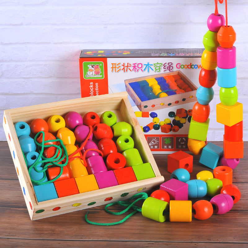 Large Beads Threading Activity! Wooden Colour Sorting Toys - HAPPY GUMNUT