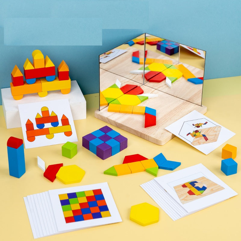 Montessori Advanced Geometric Shapes Mirror Board with Flash Cards - HAPPY GUMNUT