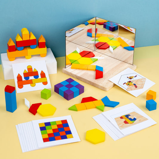 Montessori Advanced Geometric Shapes Mirror Board with Flash Cards - HAPPY GUMNUT