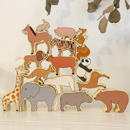 Wooden Animal Blocks Stacking Balancing Toy Set - HAPPY GUMNUT