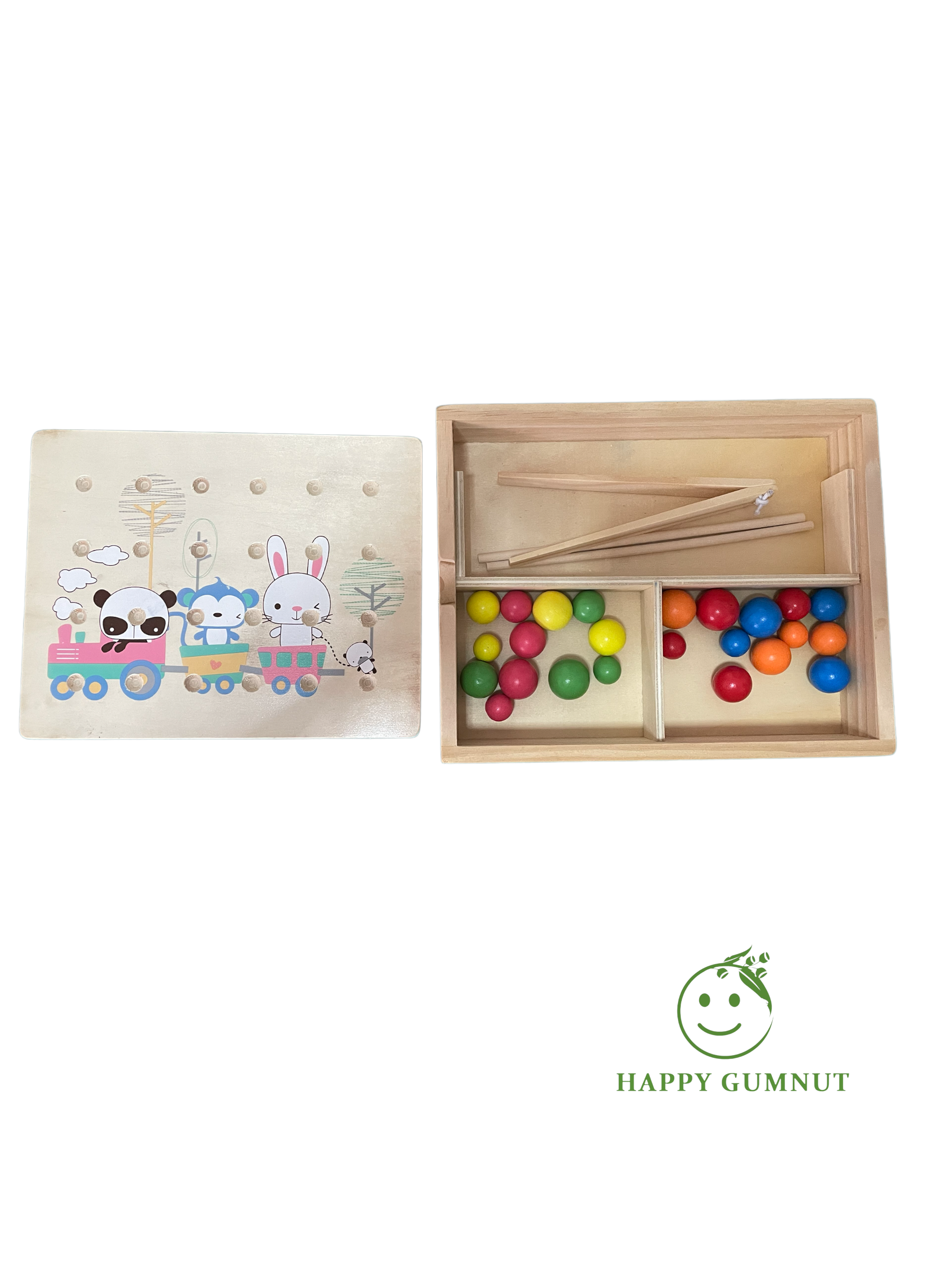 Montessori Beads Sorting Board with Wooden Storage box Tong Transfer ...