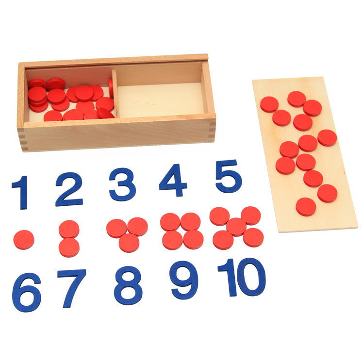 Montessori Wooden Box With Number Cards, Coins and Counters - HAPPY GUMNUT