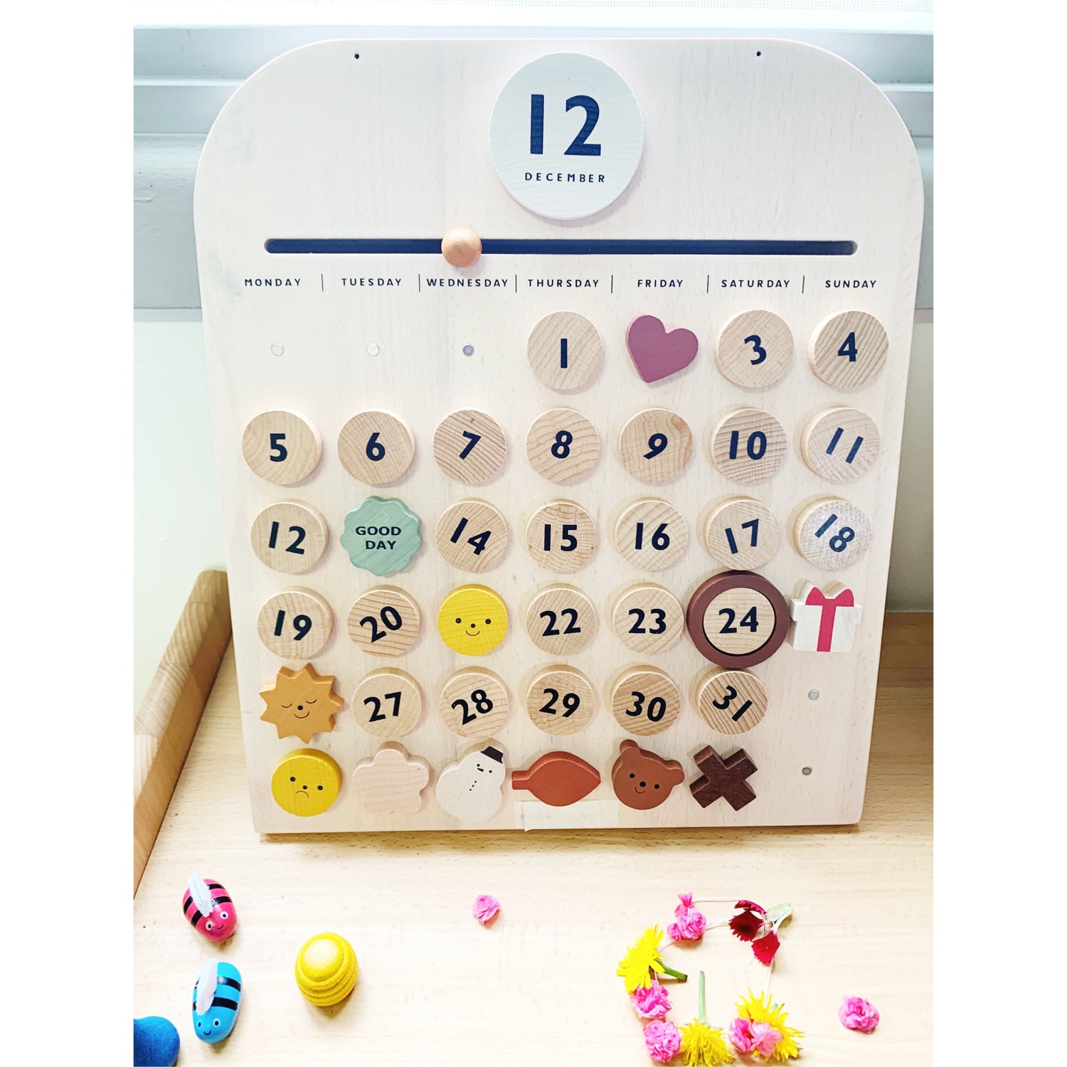 Beautiful Wooden Calendar Event Planner Magnetic Date and Month with Super Cute Icons Kids Educational Toys - HAPPY GUMNUT