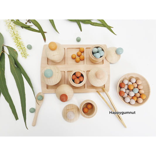 Wooden Toy Cupcakes with Tray Beads Sorting Educational Activity Kits - HAPPY GUMNUT