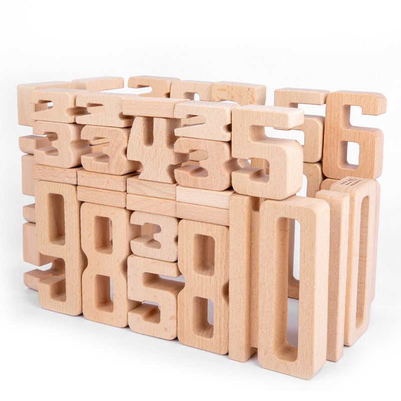32pc Wooden Number Blocks KIDS Learning Maths Counting Toys Building Blocks - HAPPY GUMNUT