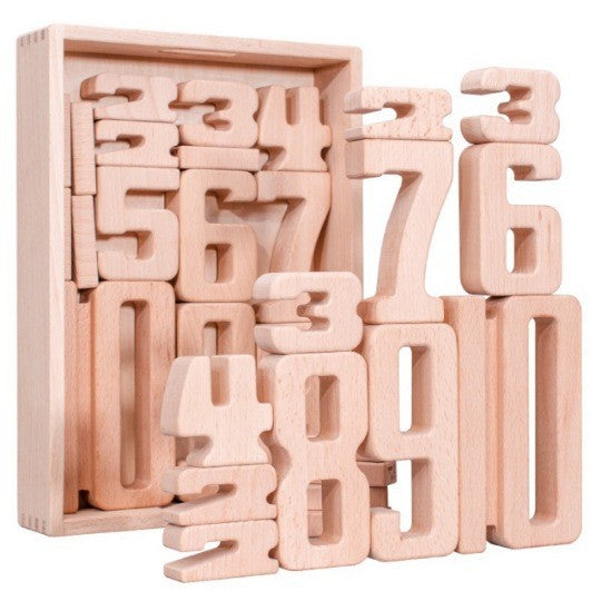32pc Wooden Number Blocks Kids Learning Maths Counting Toys Building B ...