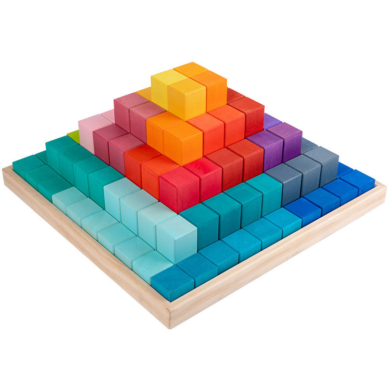 Large Step Pyramid LSP Limewood Rainbow Colour Building Blocks - HAPPY GUMNUT