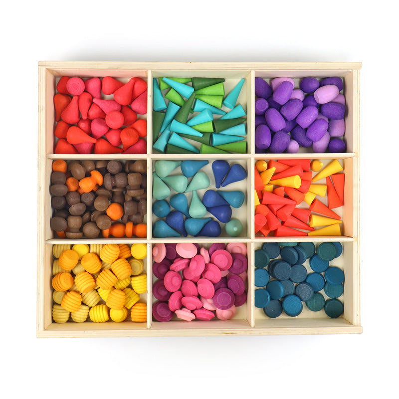 Wooden Rainbow Colour Mandala Loose Parts 324pcs Set - HAPPY GUMNUT