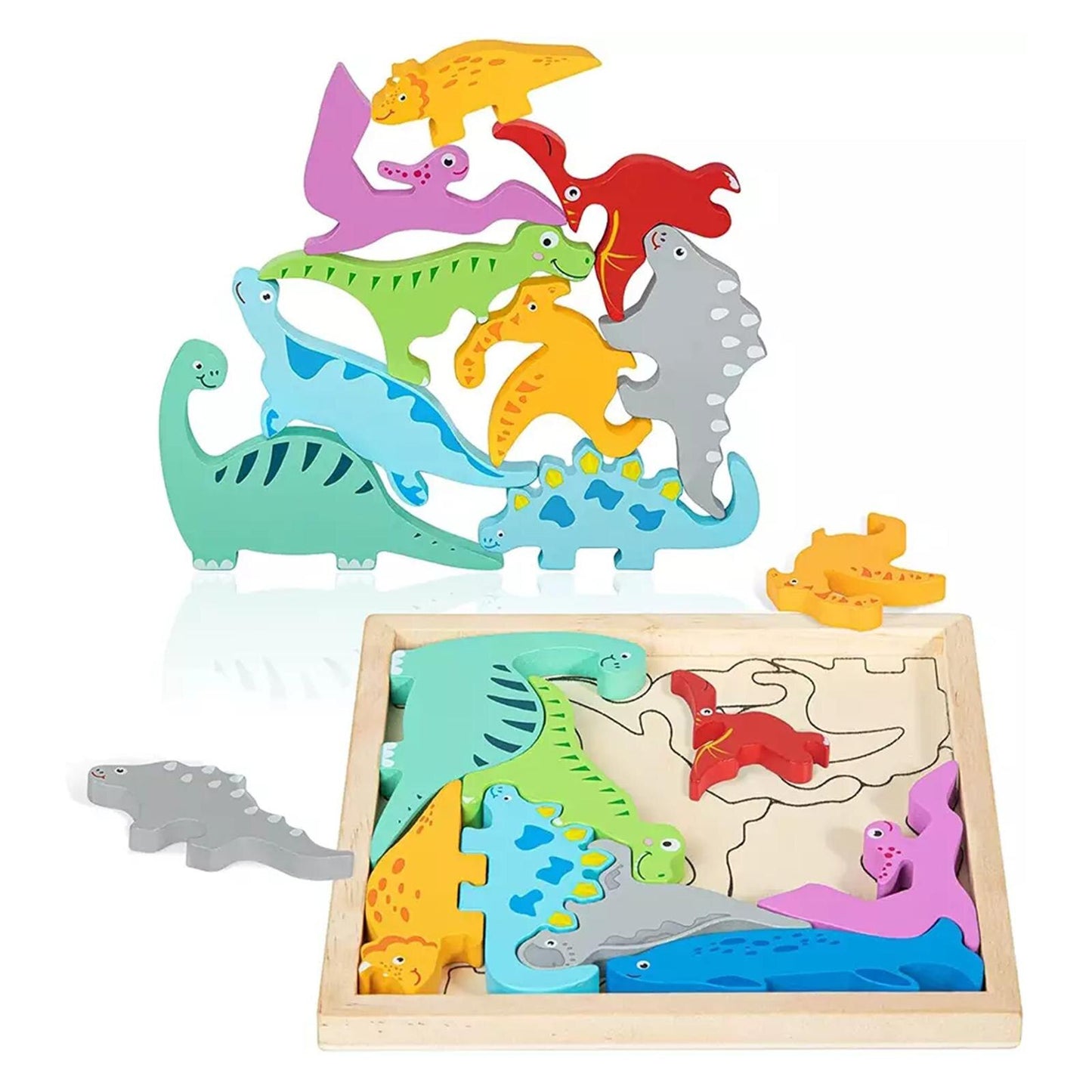 Wooden Dinosaur Puzzle With Tray - HAPPY GUMNUT