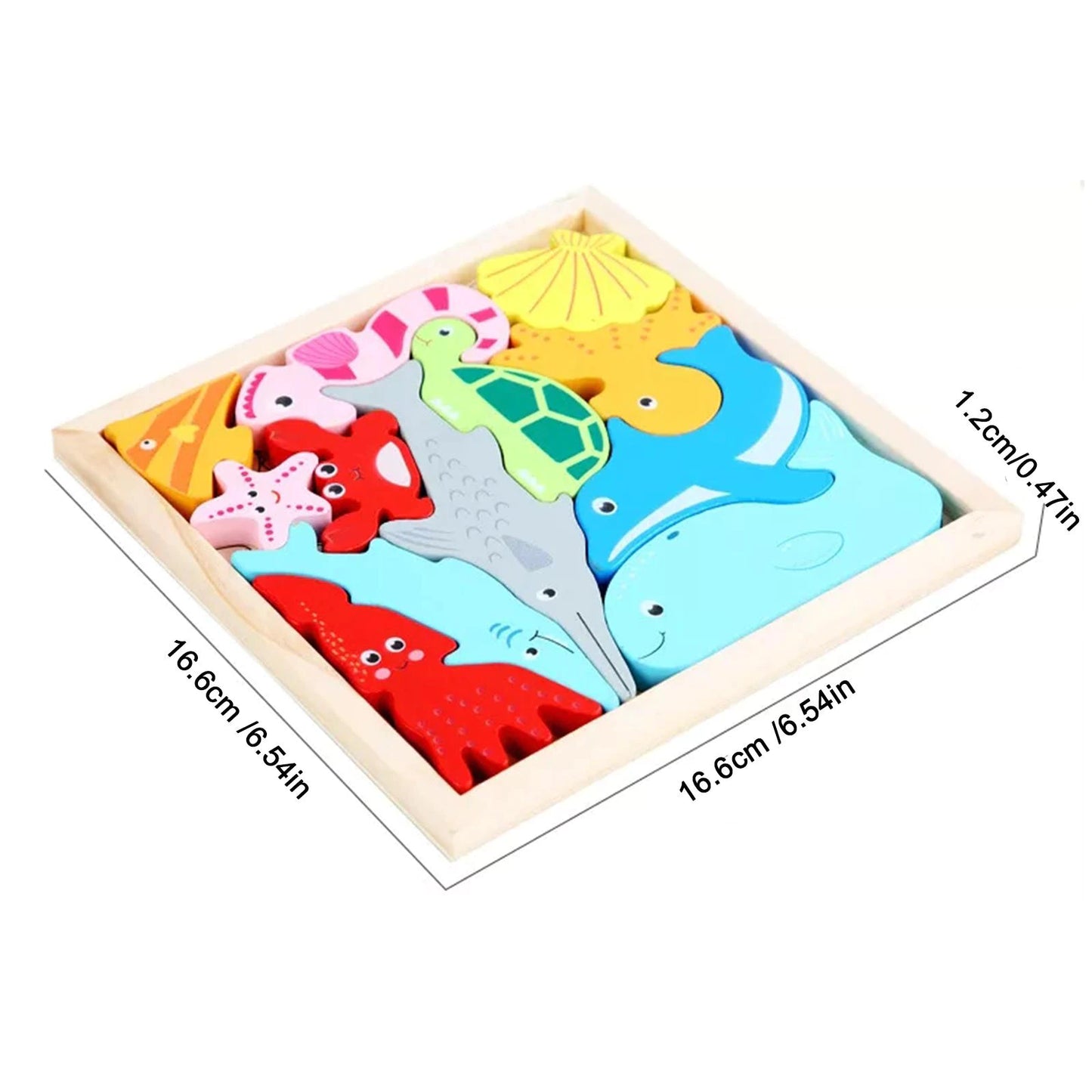 Wooden Marine Animal Puzzle With Tray Animal Block Puzzle - HAPPY GUMNUT