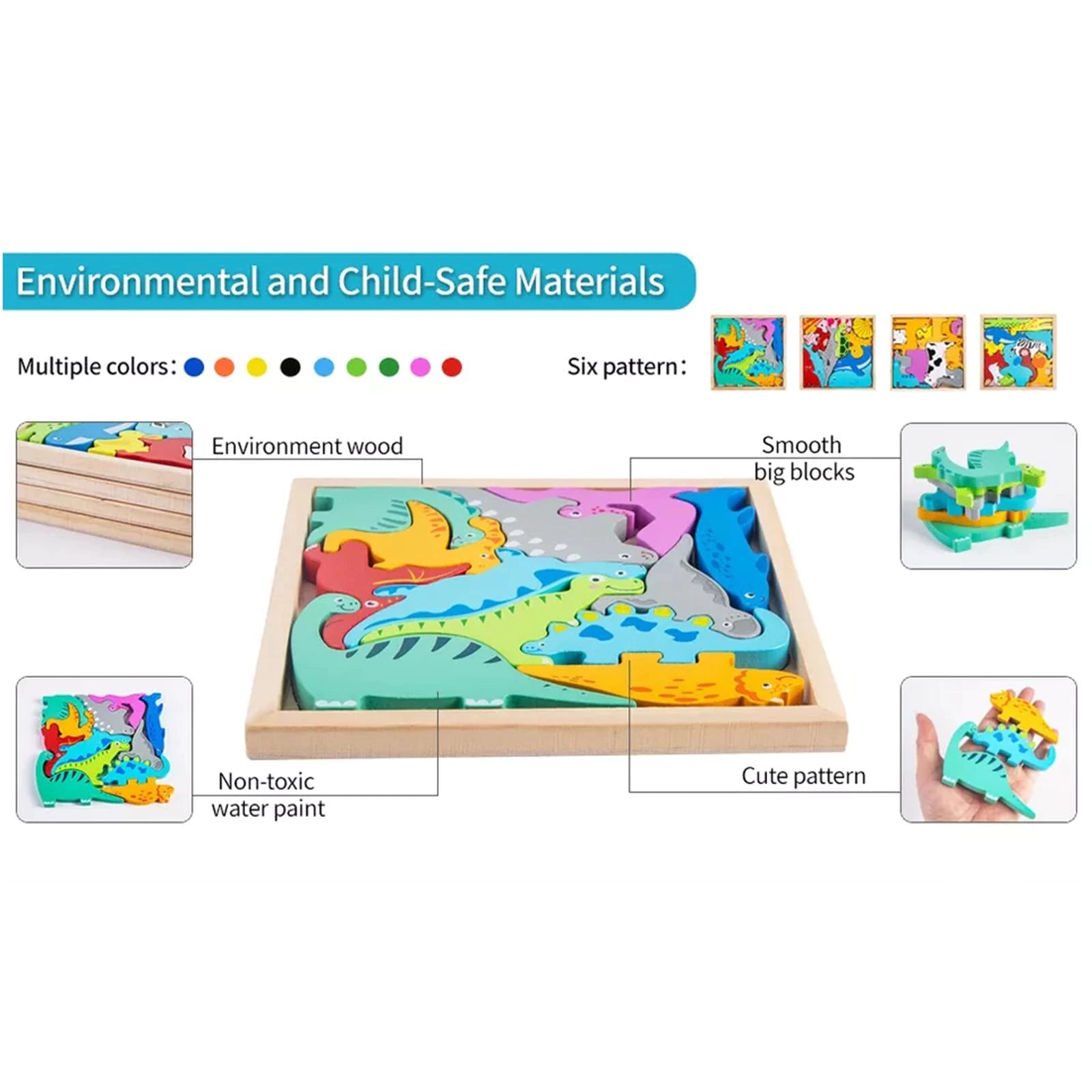 Wooden Dinosaur Puzzle Kids Dino Block Puzzle – HAPPY GUMNUT