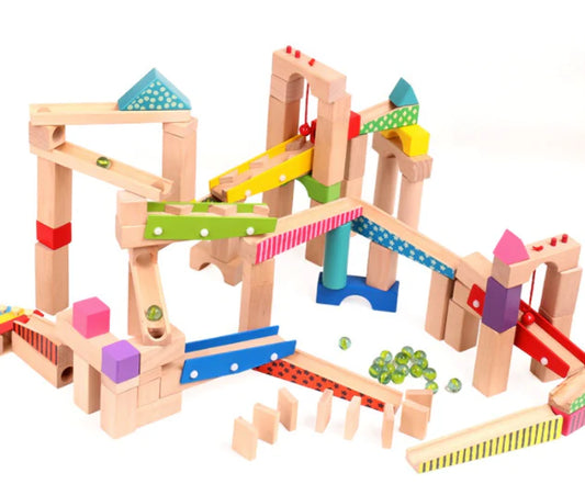 Large Wooden track Marble Run toy Building Blocks set 100pc - HAPPY GUMNUT