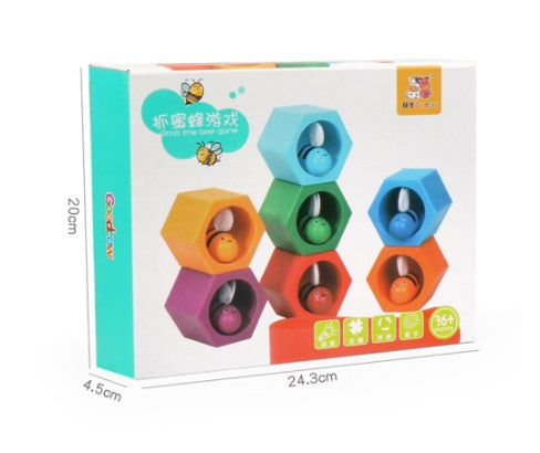 Wooden Beehives Bees Catching Game Colour Sorting Stacking Toy - HAPPY GUMNUT