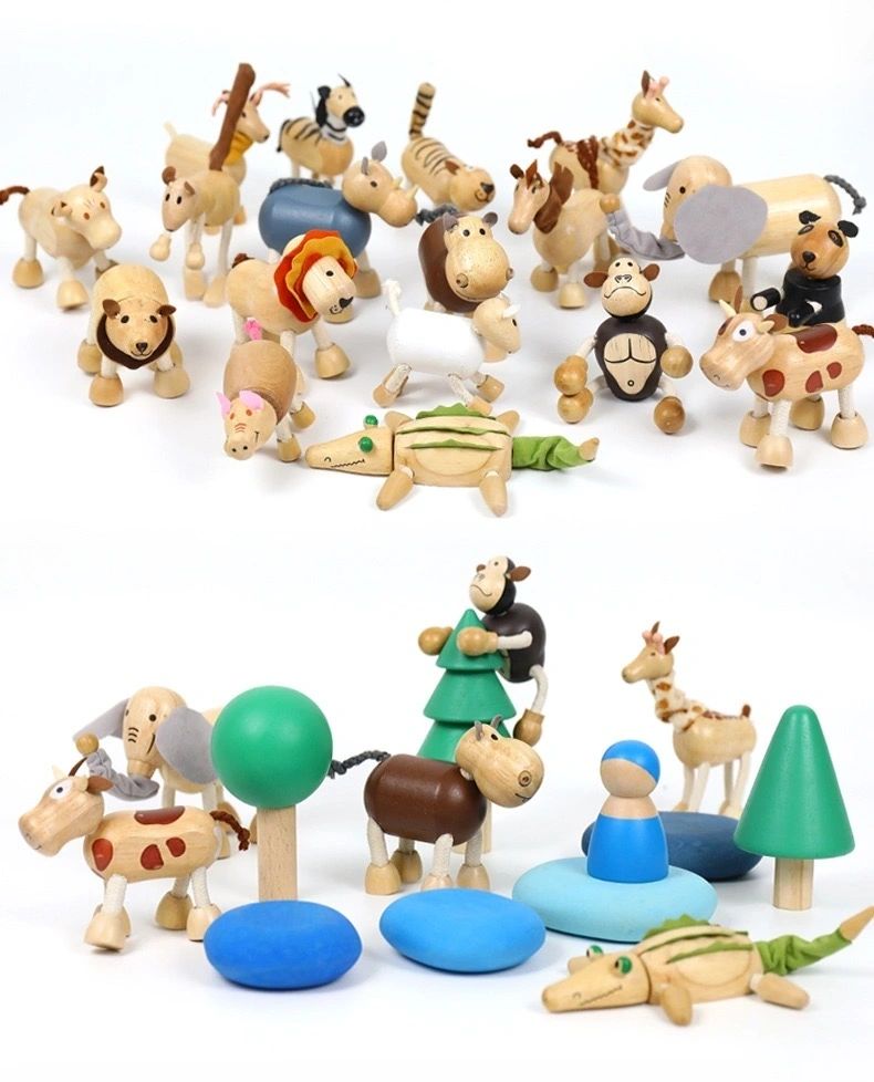 Wooden Jungle Farm Animals With Bendable Joints - HAPPY GUMNUT