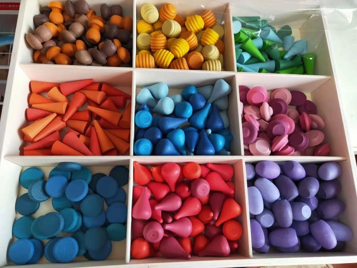 Wooden Rainbow Colour Mandala Loose Parts 324pcs Set - HAPPY GUMNUT