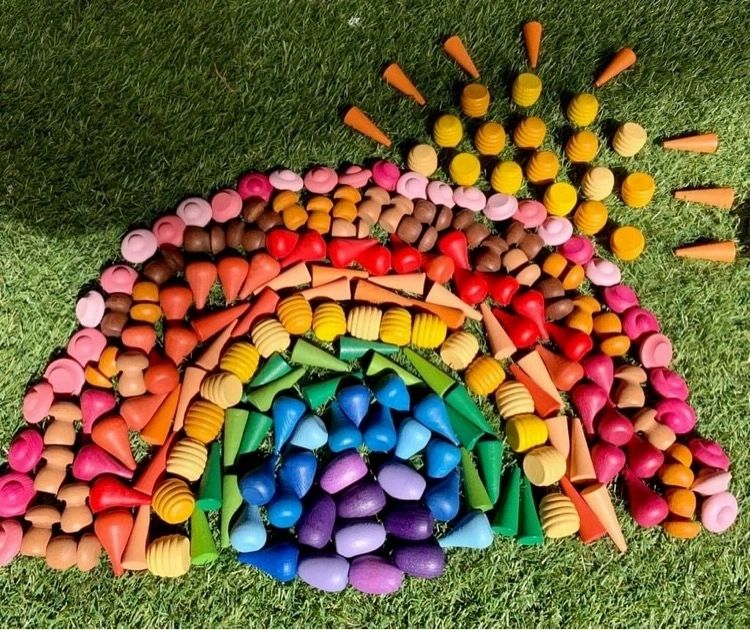 Wooden Rainbow Colour Mandala Loose Parts 324pcs Set - HAPPY GUMNUT