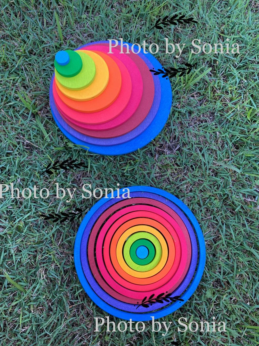 Wooden Rainbow Concentric Circle Plate Buidling Set - HAPPY GUMNUT