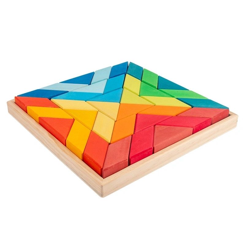 Large Wooden Rainbow Square Indian Building Block - HAPPY GUMNUT