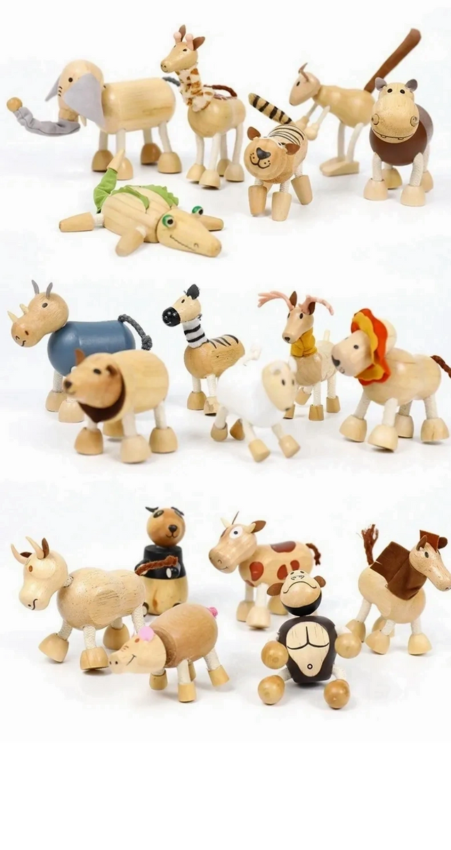 Wooden Jungle Farm Animals With Bendable Joints - HAPPY GUMNUT