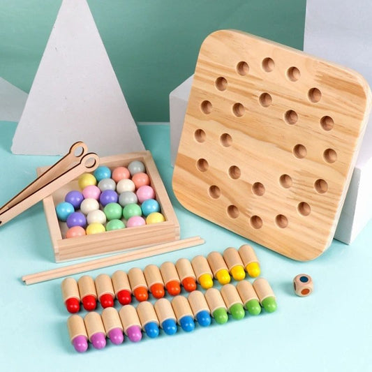 Wooden 2 in 1 Memory Chess Game Clip Beads Sorting Board - HAPPY GUMNUT