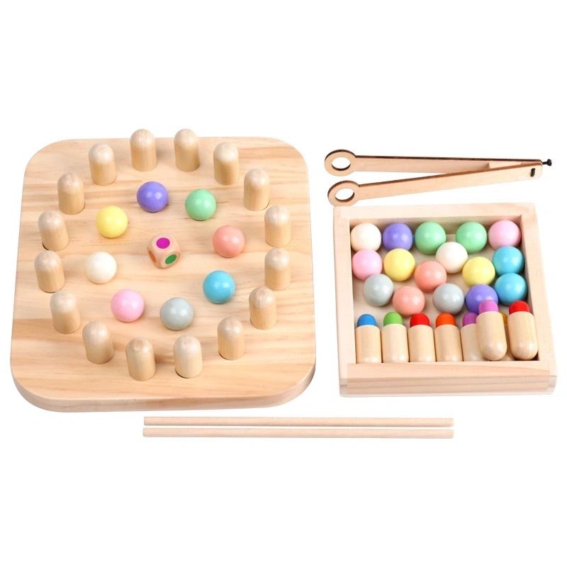 Wooden 2 in 1 Memory Chess Game Clip Beads Sorting Board - HAPPY GUMNUT