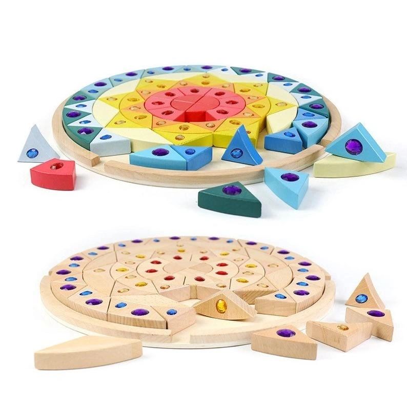 Wooden Mandala Round Gemstone Building Blocks LARGE - HAPPY GUMNUT