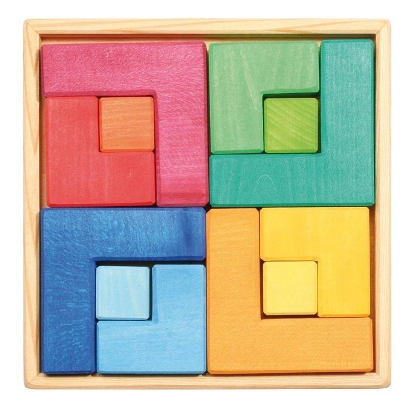 Puzzle Square Block Limewood Rainbow Colour Block - HAPPY GUMNUT